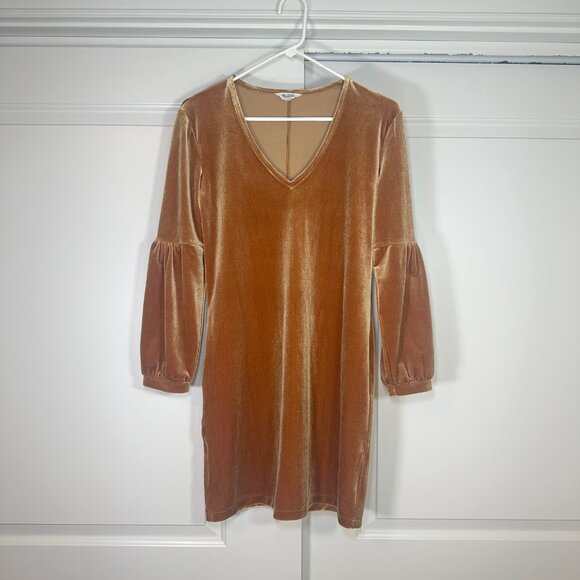 Madewell Velvet Balloon-Sleeve Dress in Burnt Sienna XS - Picture 6 of 14